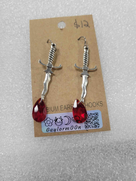 Sword with Crystal "Blood Drop" earrings