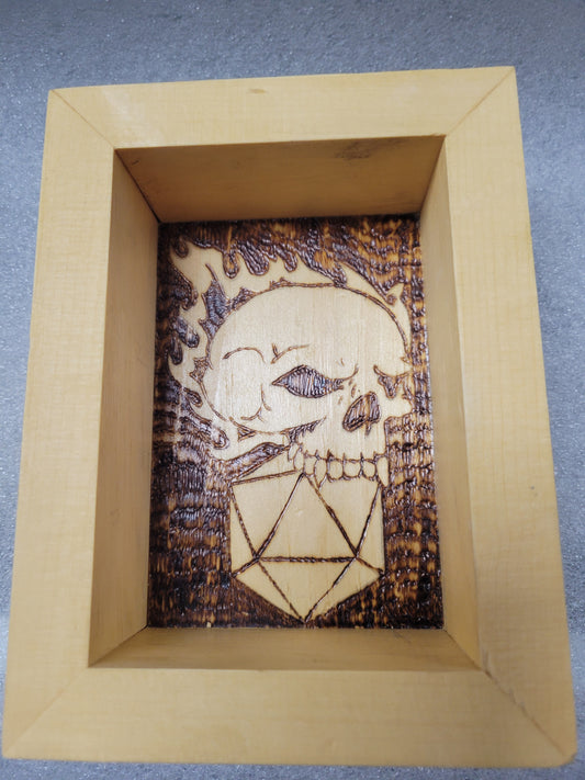 Skull and Die Woodburning Dice Tray