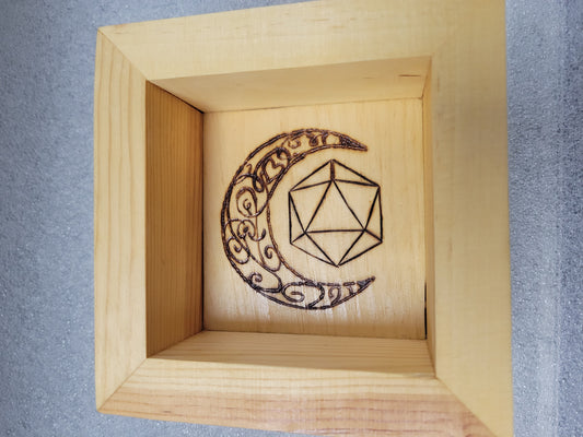 Dice and Moon Wood Burning Dice Tray