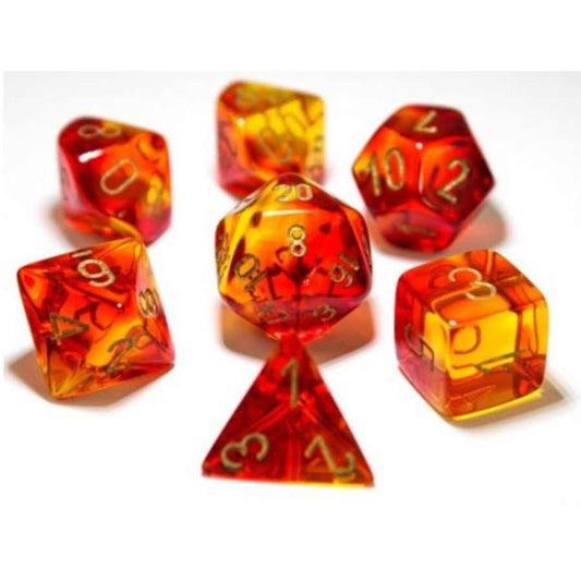 CHESSEX DICE: 7CT LAB DICE GEMINI POLY SET, RED AND YELLOW / GOLD (CHX30024)