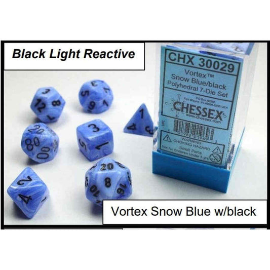 CHESSEX DICE:  7CT LAB DICE SNOW BLUE/BLACK (CHX30029)
