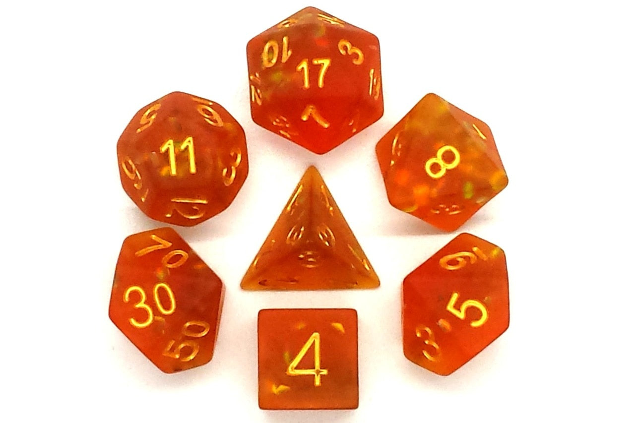 Old School 7 Piece D&D RPG Dice Set: Infused - Frosted Firefly Orange w/ Gold