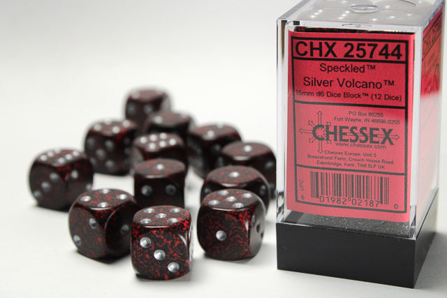 CHESSEX DICE: D6 16MM  Speckled Silver Volcano (12 Dice) (CHX 25744)