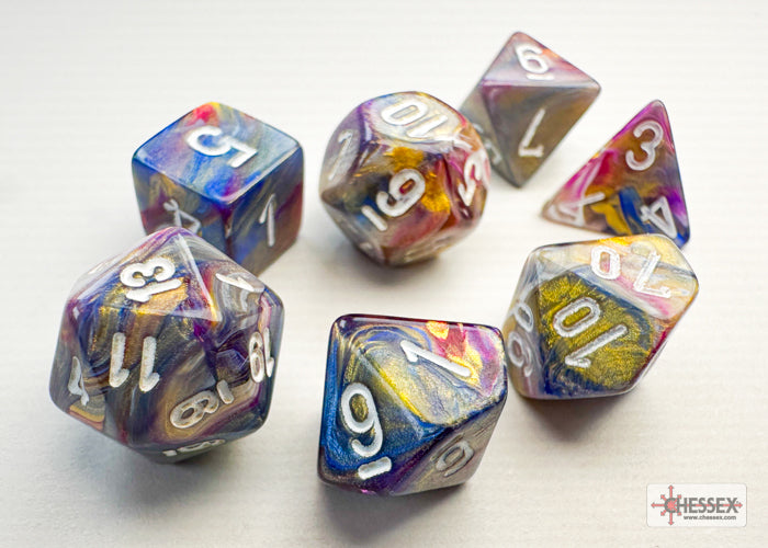 CHESSEX DICE: 7CT Festive Mini-hedral Carousel/white (CHX 20440)