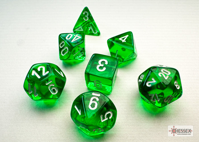 CHESSEX DICE: 7ct Translucent Mini-hedral Green/white (CHX 20375)