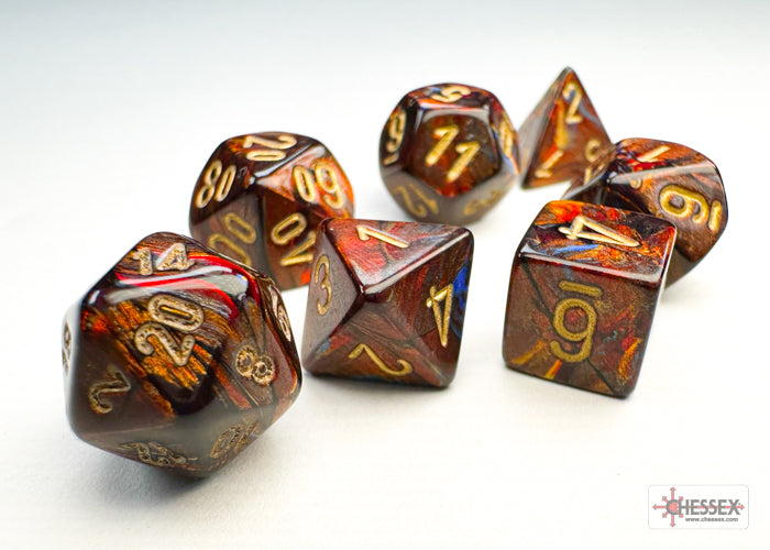 CHESSEX DICE: 7CT  Scarab Mini-hedral Blue Blood/gold (CHX 20419)
