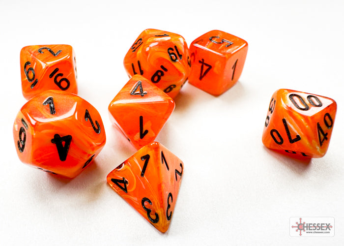 CHESSEX DICE: 7CT Festive Mini-hedral Orange/black (CHX 20433)