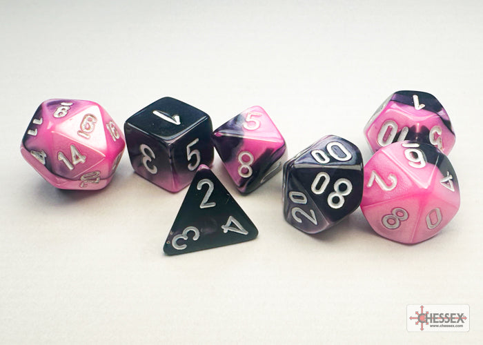 CHESSEX DICE:  7CT Gemini Mini-hedral Black-Pink/white (CHX 20630)