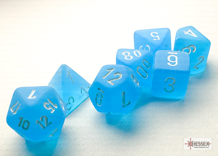 CHESSEX DICE:  7CT Frosted Mini-hedral Caribbean Blue/white (CHX 20416)