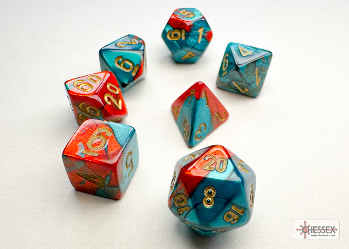 CHESSEX DICE:  7CT Gemini: Mini-Polyhedral Red-Teal/gold (CHX 20662)