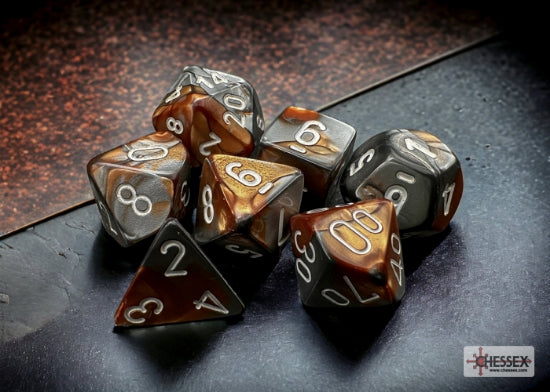Chesses Dice:  7ct Gemini Copper-Steel/white Dice Set (CHX 26424)