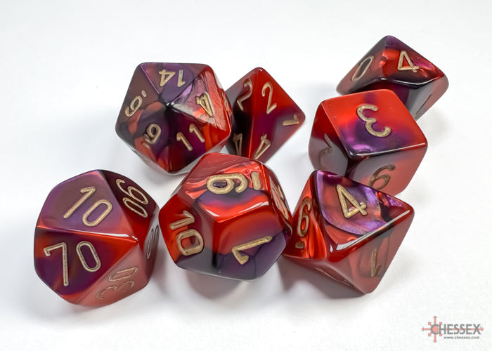 Chesses Dice:  7ct Gemini Purple-Red/Gold Dice Set (CHX 26426)
