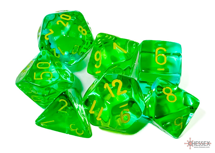 Chessex Dice:  Gemini Translucent Green-Teal/yellow 7-Die Set (CHX 26466)