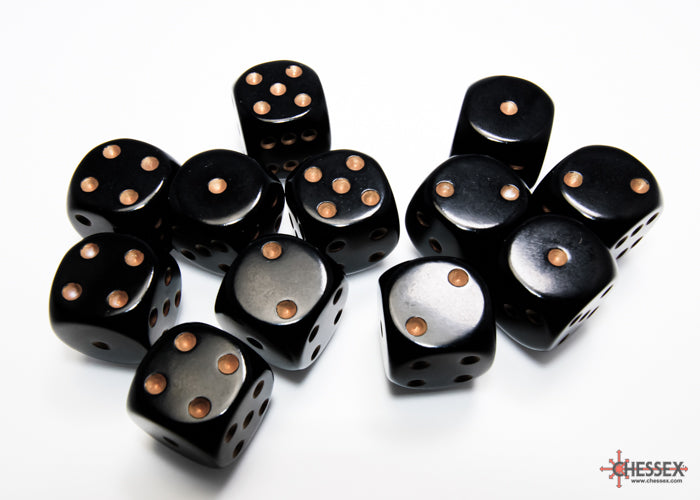 CHESSEX DICE: 16mm D6 Black/gold Dice Block (12 Dice) (CHX 25628)