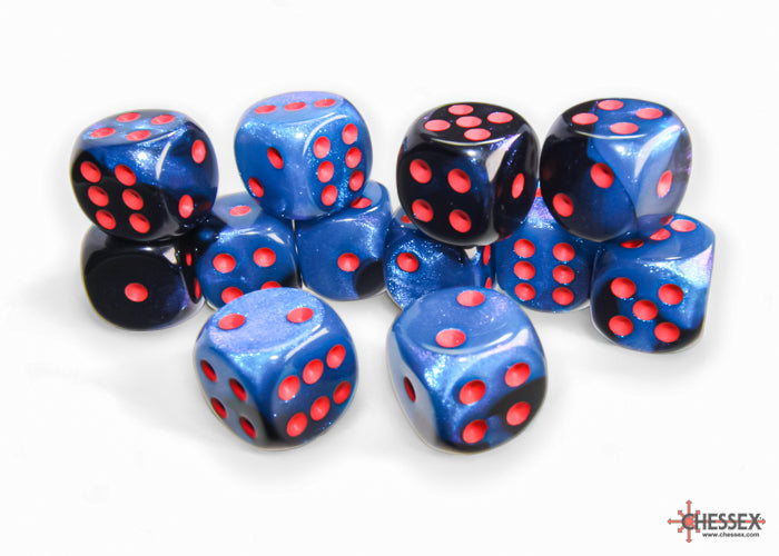 CHESSEX DICE: D6 16MM Gemini Black-Starlight/red (12 Dice) (CHX 26658)