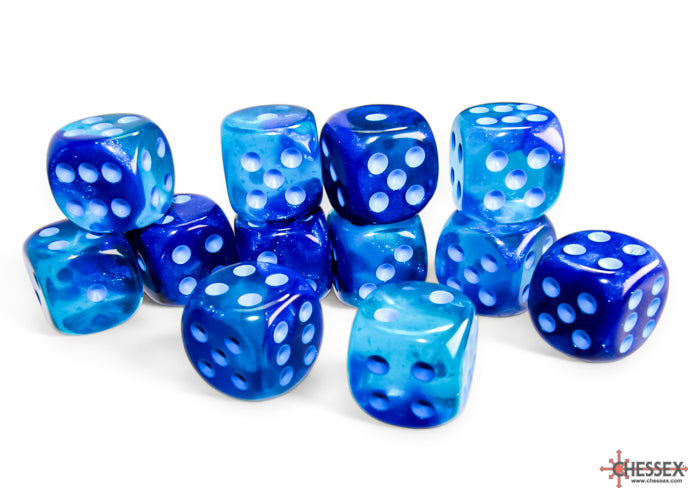 CHESSEX DICE: 16mm D6 Gemini Blue-Blue/light blue Luminary (12 dice) (CHX 26663)