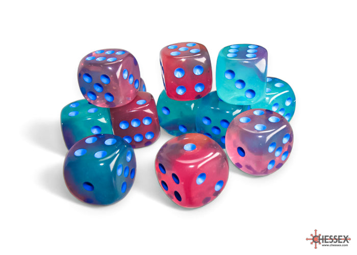 CHESSEX DICE: Gemini Gel Green-Pink/blue 16mm D6 (12 Dice) (CHX 26664)