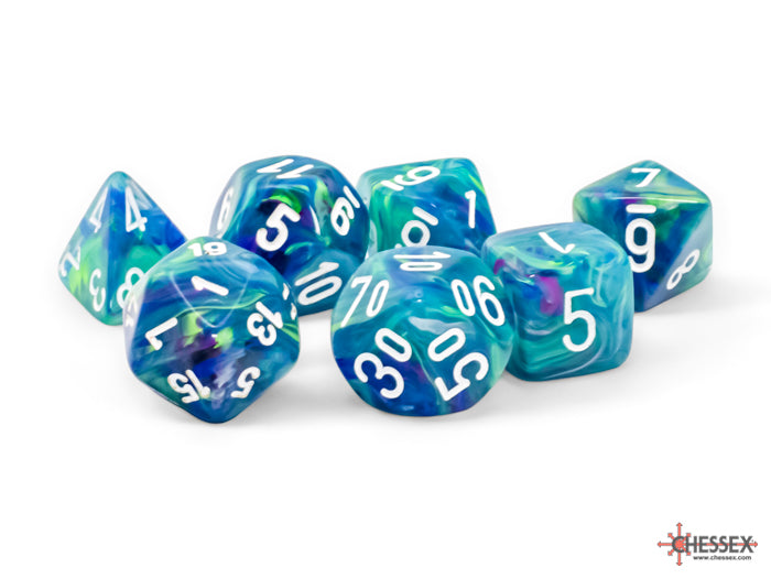 Chessex: Festive: Mega-hedral Waterlily/white 7-Die Set (CHX 22546)