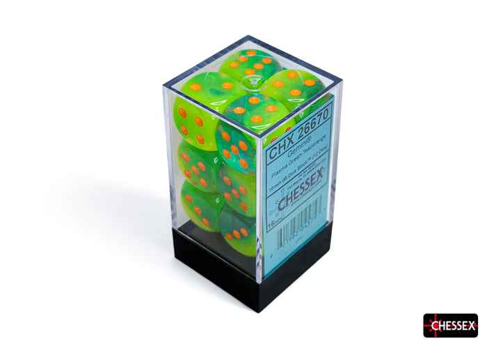 Chessex Dice: Plasma Green-Teal/orange Luminary 16mm d6 Dice Block (12 dice) (CHX 26670)
