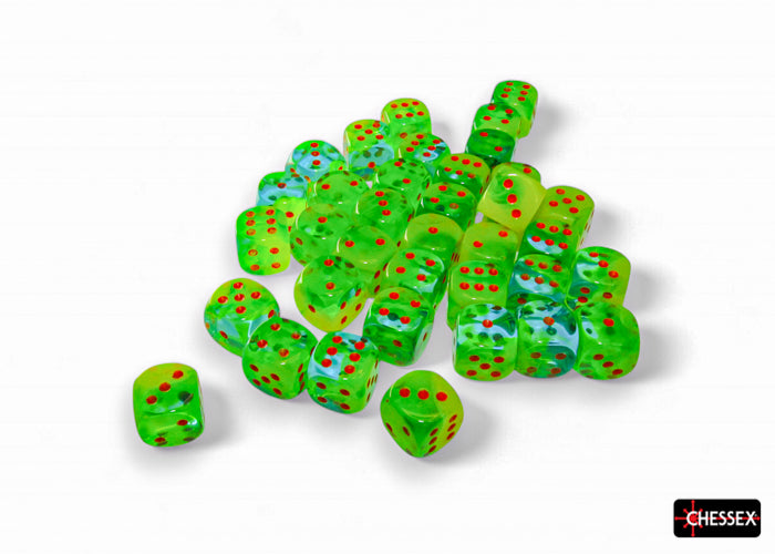 Chessex Dice: Plasma Green-Teal/orange Luminary 12mm d6 Dice Block (36 dice) (CHX 26870)