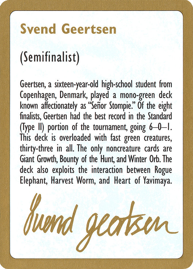 1997 Svend Geertsen Biography Card [World Championship Decks]