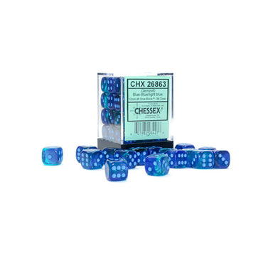 CHESSEX DICE: 12 mm D6 Cube Gemini Luminary Blue & Blue Dice (36 Dice) (CHX 26863)