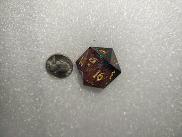 30mm D20 - Pink and Dark Green with Gold Numbers