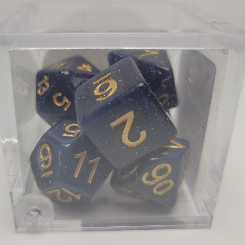 7 Polyhedral Dice - Special Set - Universe Blue/Black with Gold Numbers