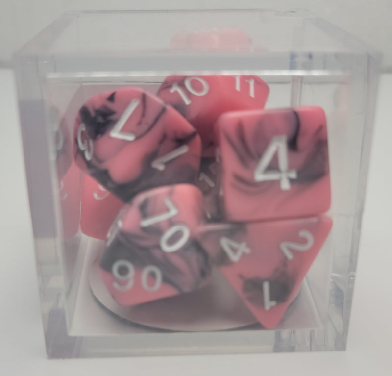 7 Polyhedral Dice - Black/Pink Fusion with White Numbers
