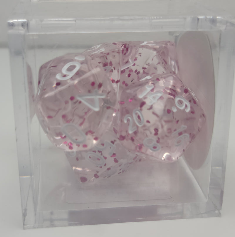 7 Polyhedral Dice - Purple Glitter with White Numbers