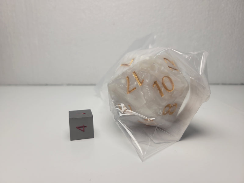 Large D20 - Marbled White with Gold Numbers