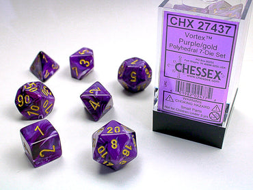 CHESSEX DICE: Vortex Polyhedral  Purple w/ Gold Dice Block (CHX 27437)