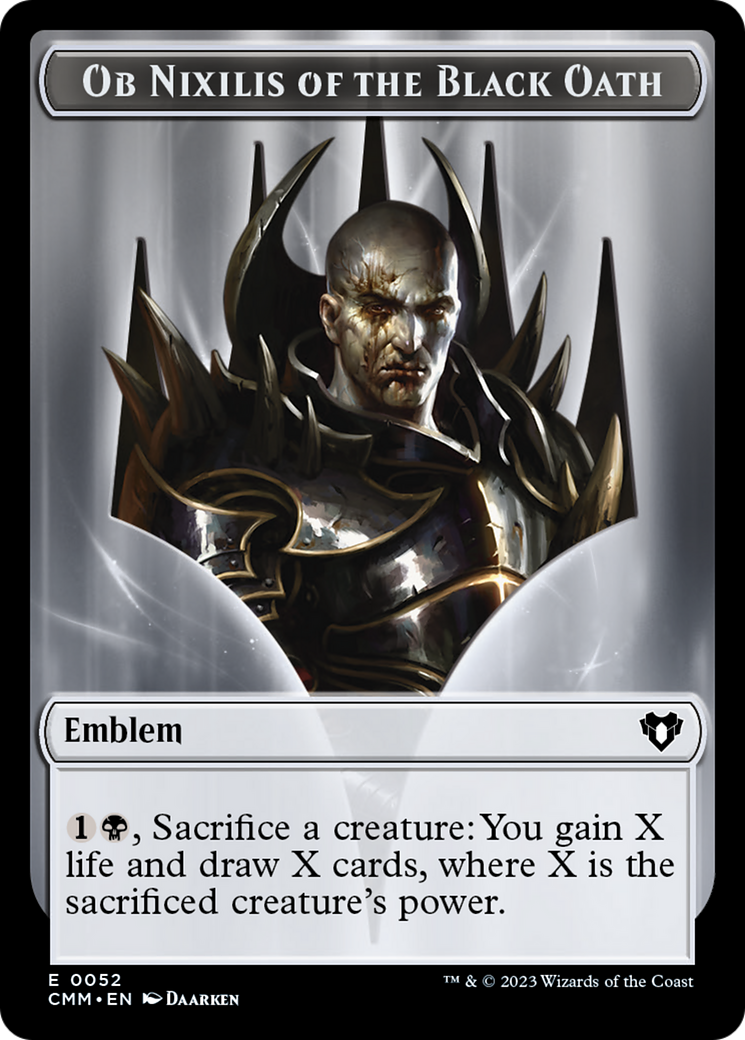 Clue // Emblem - Ob Nixilis of the Black Oath Double-Sided Token (40 // 52) [Commander Masters]