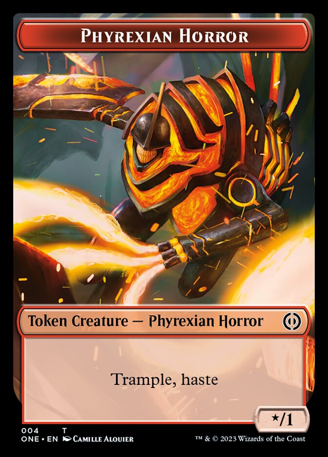 Rebel // Phyrexian Horror (004) Double-sided Token (5 // 4) [Phyrexia: All Will Be One]