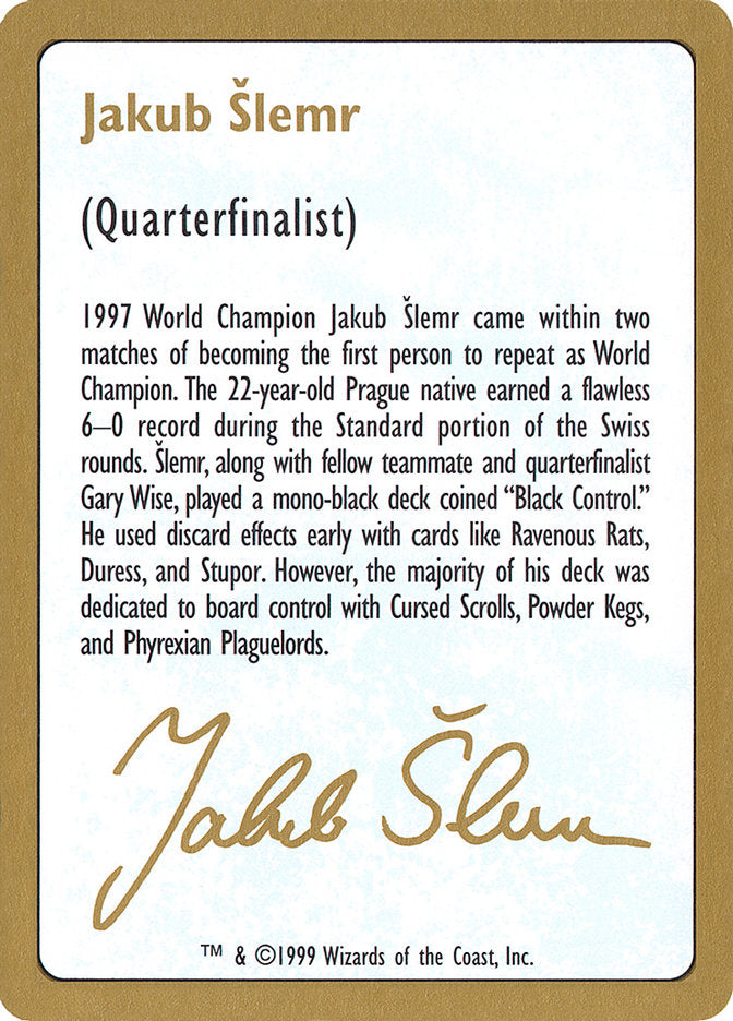 1999 Jakub Slemr Biography Card [World Championship Decks]