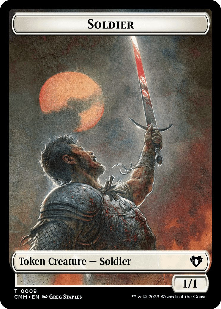 Soldier // Emblem - Ob Nixilis of the Black Oath Double-Sided Token (9 // 52) [Commander Masters]