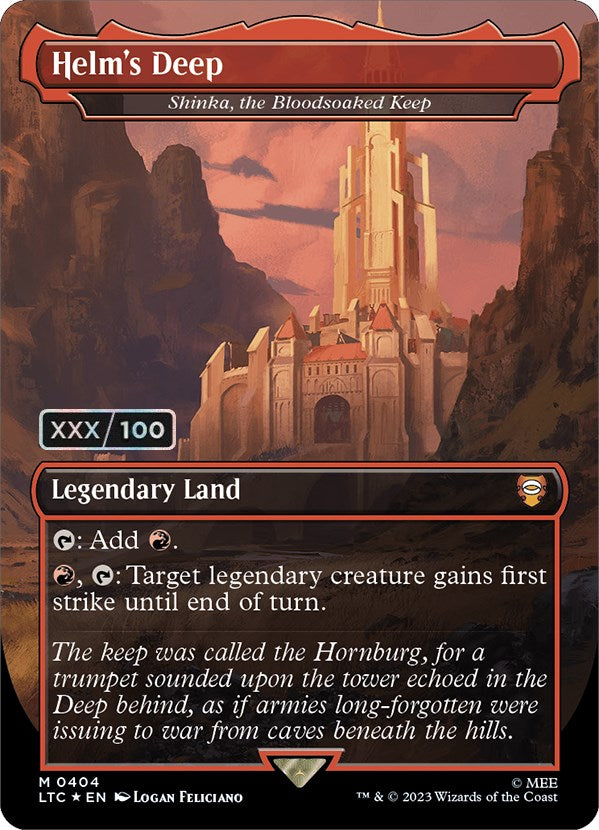 Helm's Deep - Shinka, the Bloodsoaked Keep (Borderless) (Serial Numbered) (404) [Commander: The Lord of the Rings: Tales of Middle-earth]