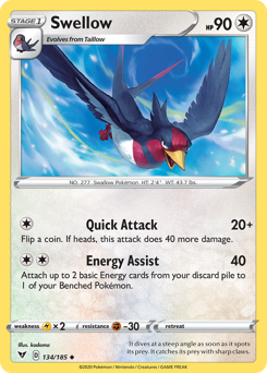 Swellow (134/185) [SWSH04: Vivid Voltage]