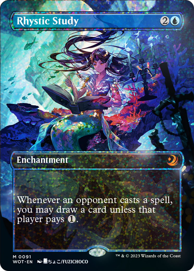 Rhystic Study (Anime Borderless) (Confetti Foil) (91) [Wilds of Eldraine: Enchanting Tales]