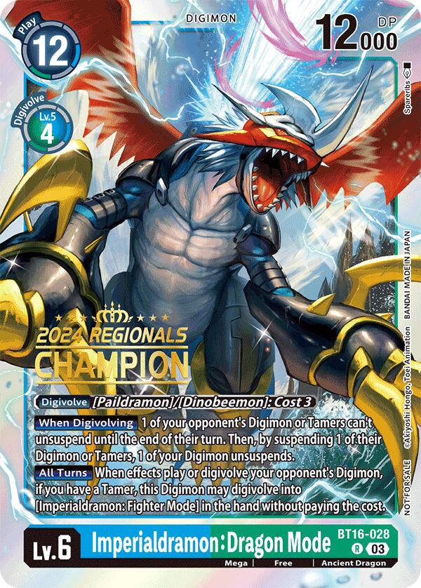 Imperialdramon: Dragon Mode (2024 Regionals Champion) (BT16-028 R) [Beginning Observer]