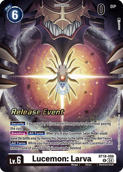 Lucemon: Larva (BT18-086 R) [Release Special Booster 2.0 Celebration Event Cards]