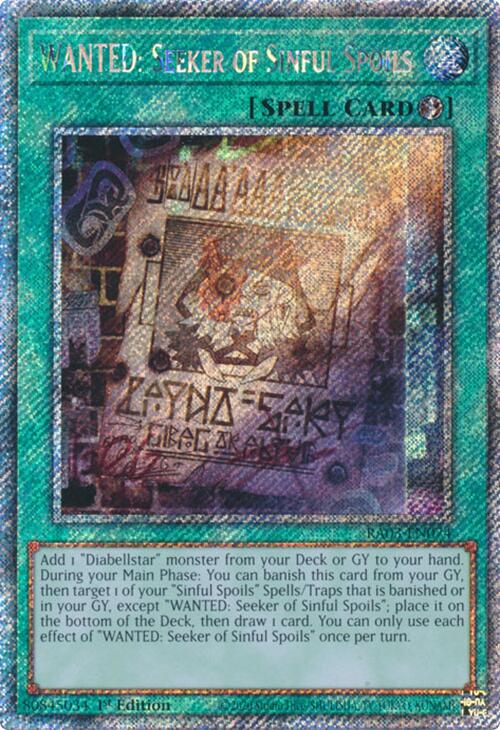 WANTED: Seeker of Sinful Spoils (Platinum Secret Rare) (RA03-EN074) [Quarter Century Bonanza]