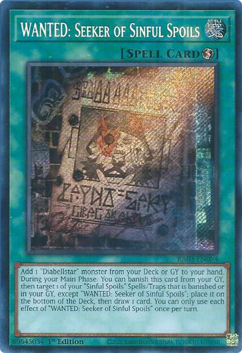 WANTED: Seeker of Sinful Spoils (Secret Rare) [RA03-EN074] Secret Rare