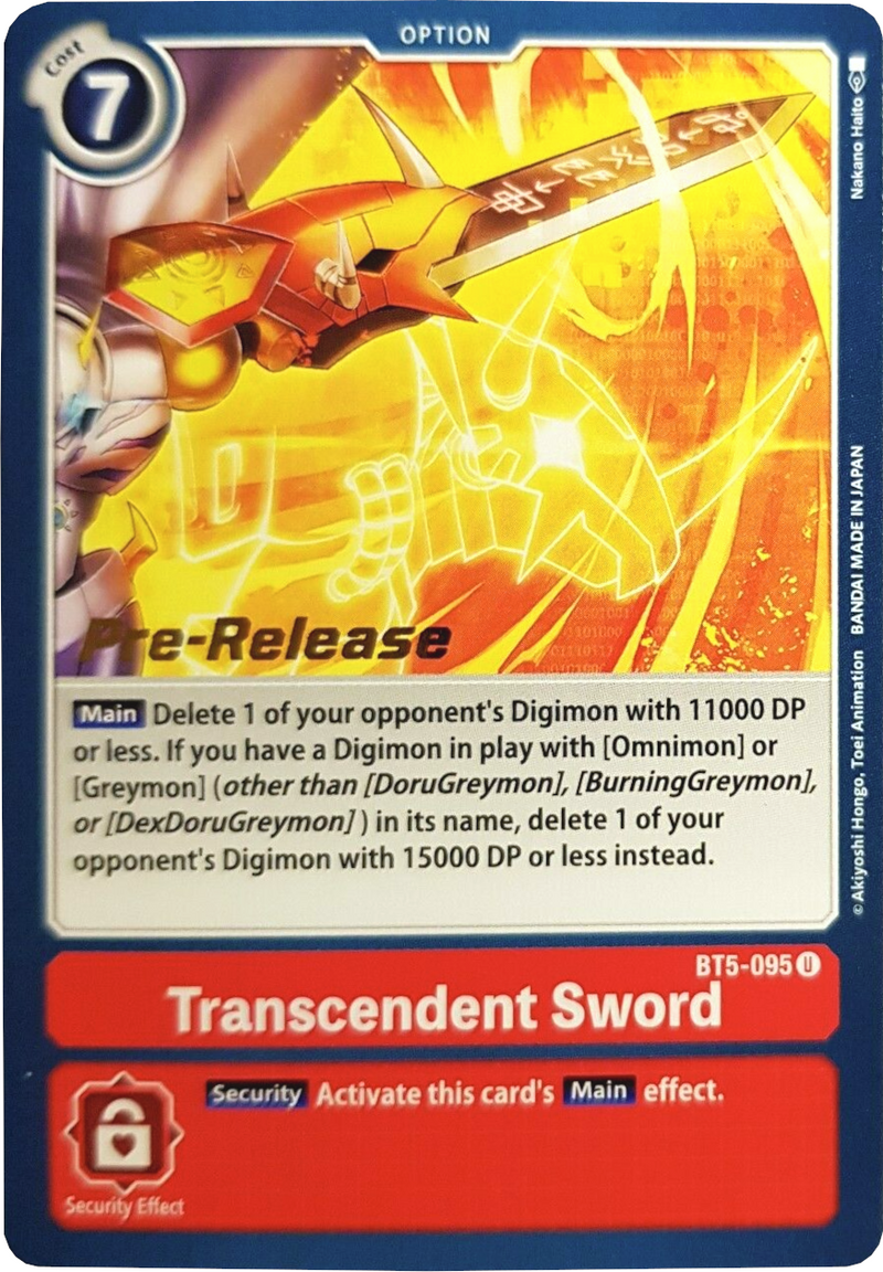 Transcendent Sword (BT5-095 U) [Battle of Omni Pre-Release Cards]