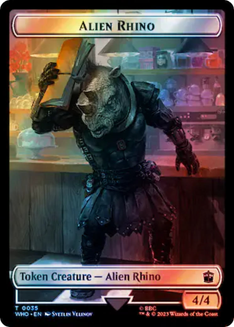 Alien Rhino // Clue (0055) Double-Sided Token (Surge Foil) (35 // 55) [Universes Beyond: Doctor Who]