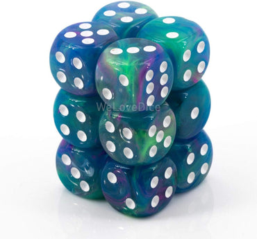 CHESSEX DICE: D6 -- 16mm D6 Festive Waterlily/white, 12CT (CHX 27746)