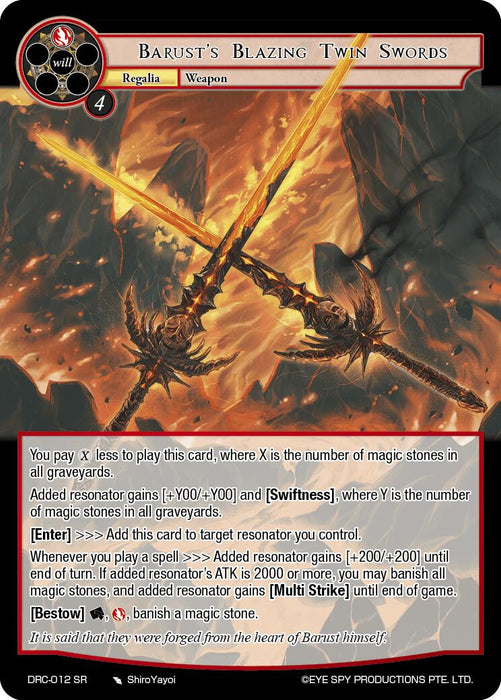 Barust's Blazing Twin Swords (DRC-012 SR) [Descent into the Raven's Catacombs]