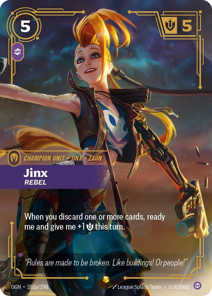 Image for Jinx - Rebel (Alternate Art) (202a/298) [Origins] - Riftbound: League of Legends Trading Card Game