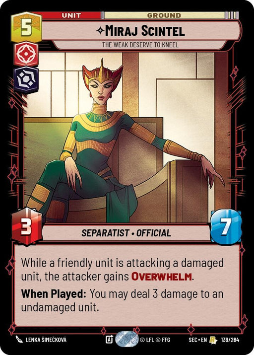 Image for Miraj Scintel - The Weak Deserve to Kneel (139/264) [Secrets of Power] - Star Wars: Unlimited