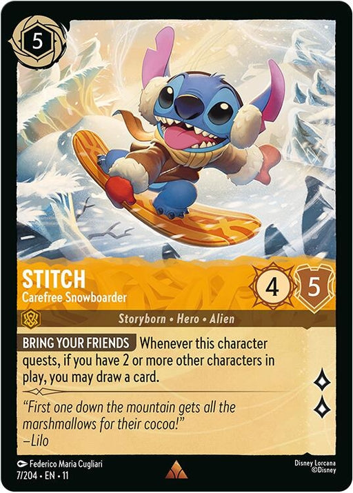 Image for Stitch - Carefree Snowboarder (7/204) [Winterspell] - Disney Lorcana